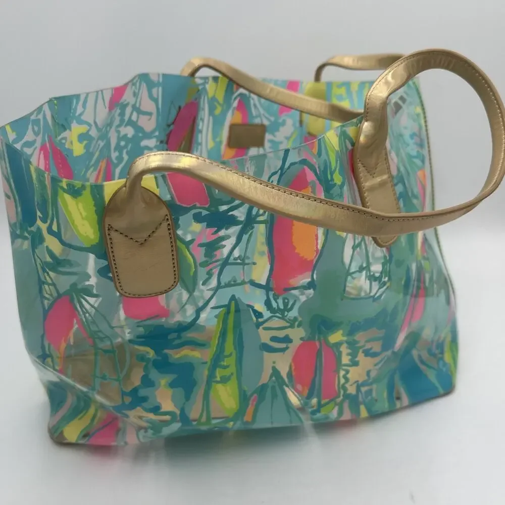 Women Lilly Pulitzer Lighthouse PVC Waterproof Beach Bag Tote